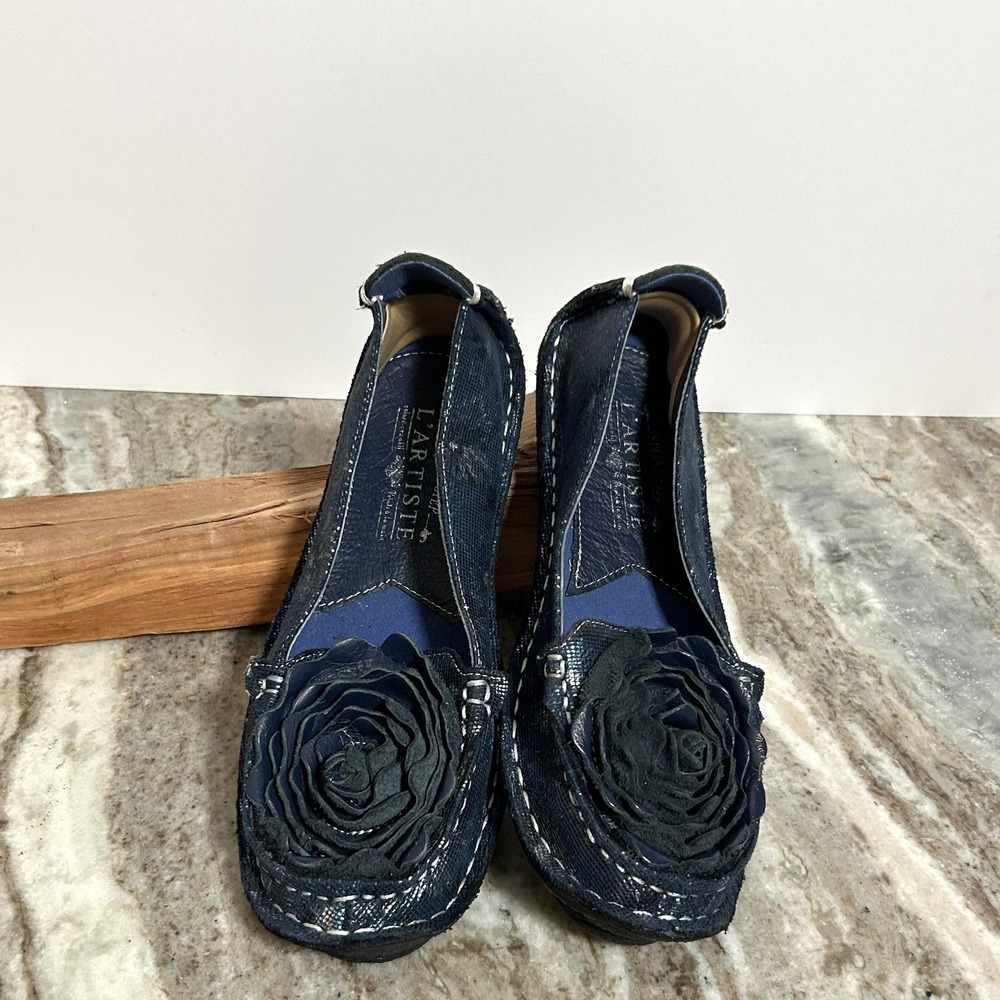 L'Artiste by Spring Step Dezi Garden Leather Flat Navy Floral EU 35 US 4.5-5